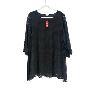 NWT Avenue Black Lace 3/4 Sleeve Tunic Top 18/20